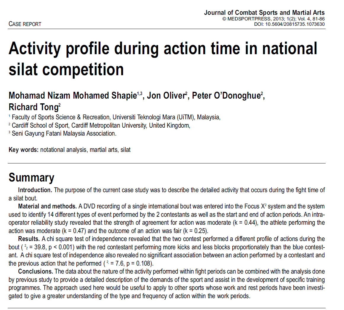 Smart Silat: Understanding What Happens During Real Combat in Silat Matches